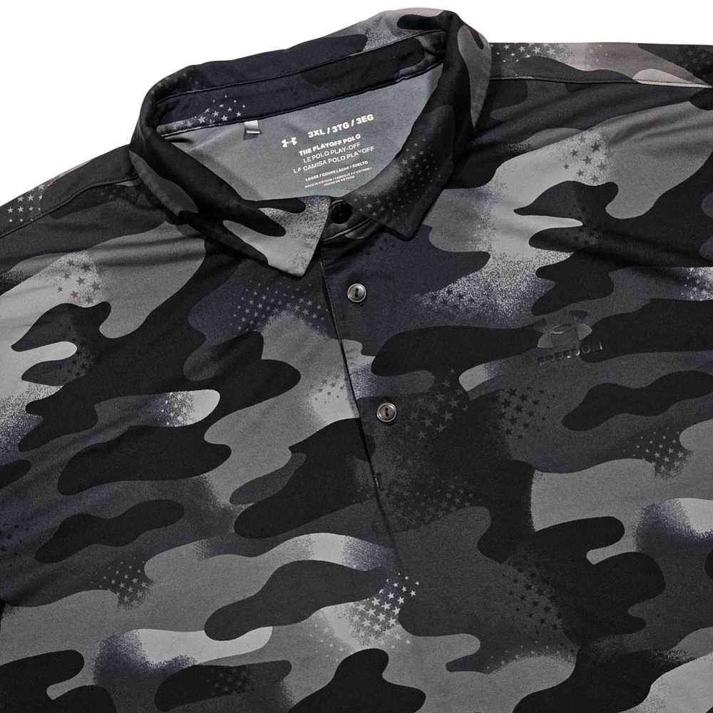 Under Armour Playoff Polo Mens 3XL Gray Black Camo Stars Patriotic Tactical Golf